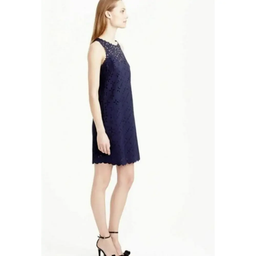 J. Crew Womens Blue Sleeveless Shift Dress Size 2 Cocktail Eyelet Cut Out Floral